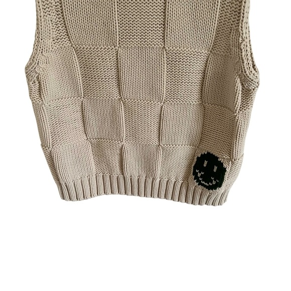 Ganni Beige Smiley Graphic Cable Knit Sweater Vest NWT Small - Picture 4 of 8